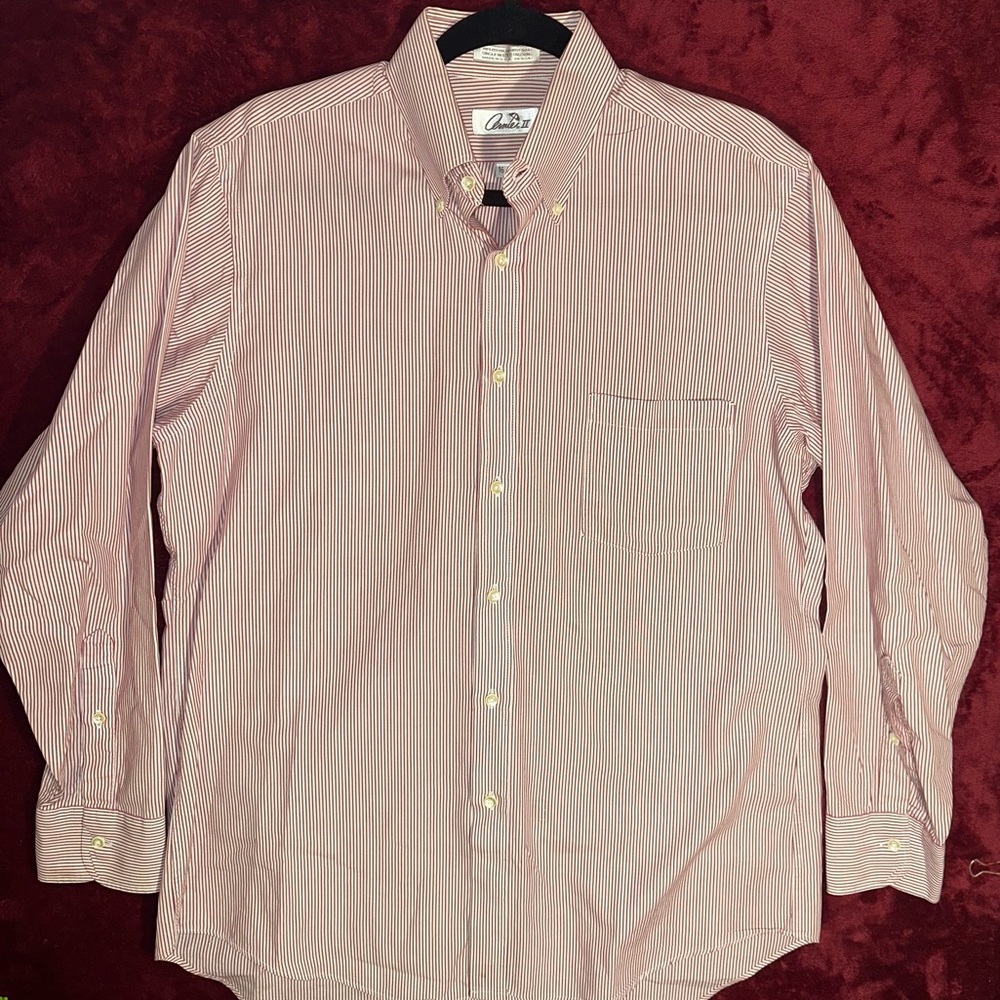Arnie Men’s Long Sleeve Button-Down Shirt Red/White Stripe 16-34 Reg‎ Cut